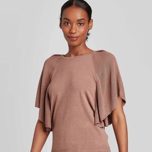 Women's Flutter Short Sleeve Pullover Sweater - Prologue - Brown -